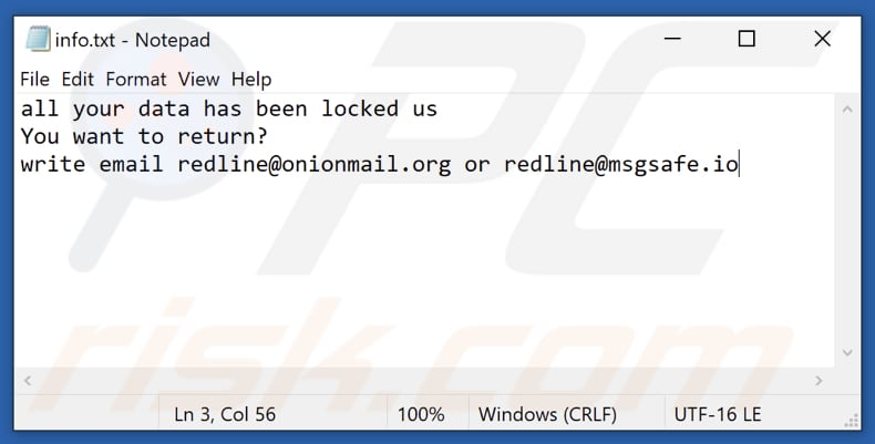 red ransomware losgeld bericht info.txt tekstbestand