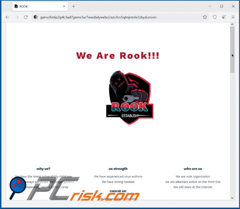 Rook ransomware Tor website (2021-12-03)
