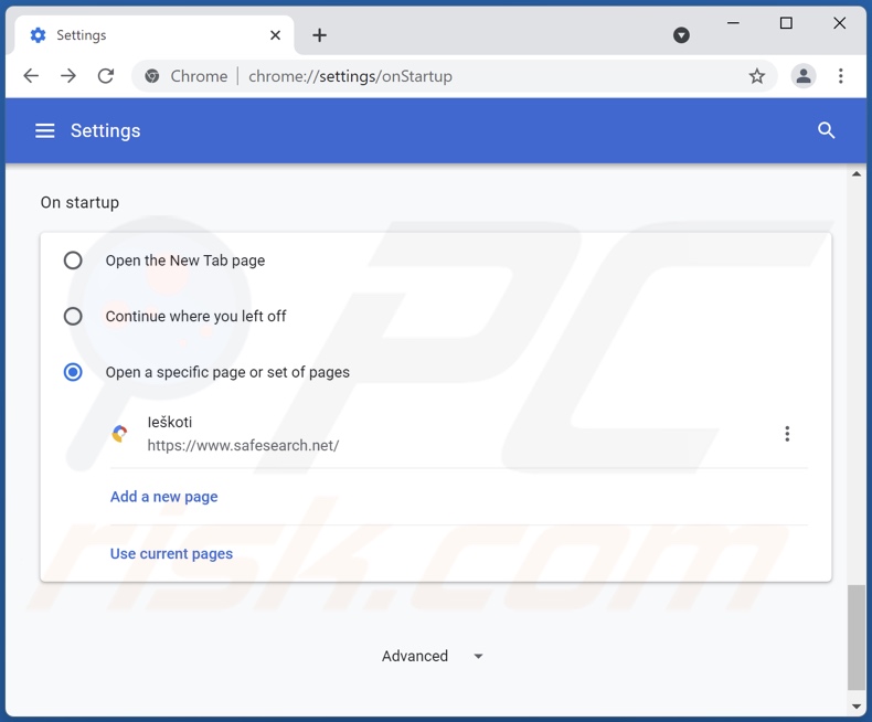 Verwijderen van safesearch.net uit Google Chrome homepage