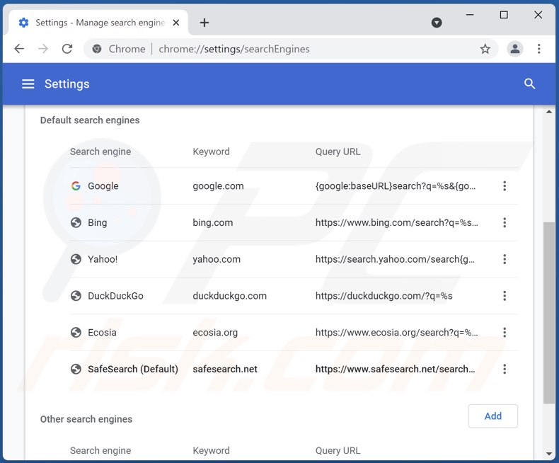 Verwijderen van safesearch.net uit Google Chrome standaard zoekmachine