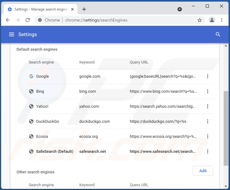 Verwijderen van safesearch.net uit Google Chrome standaard zoekmachine