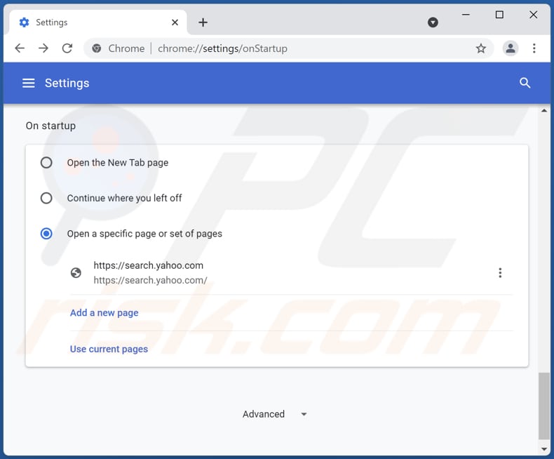 Search.yahoo.com verwijderen uit de startpagina van Google Chrome