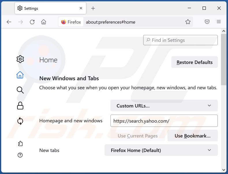 Search.yahoo.com van Mozilla Firefox-homepage verwijderen