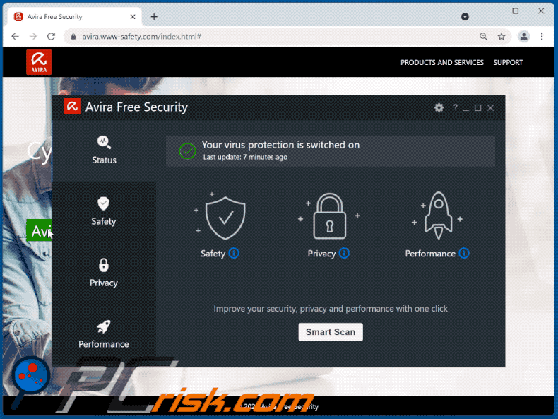 Weergave van de Avira Free Security - Your PC is infected with 5 viruses! pop-up scam scam