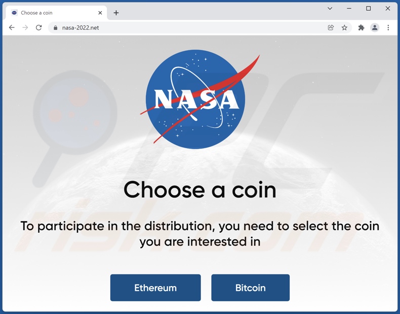 NASA ETH and BTC Giveaway scam