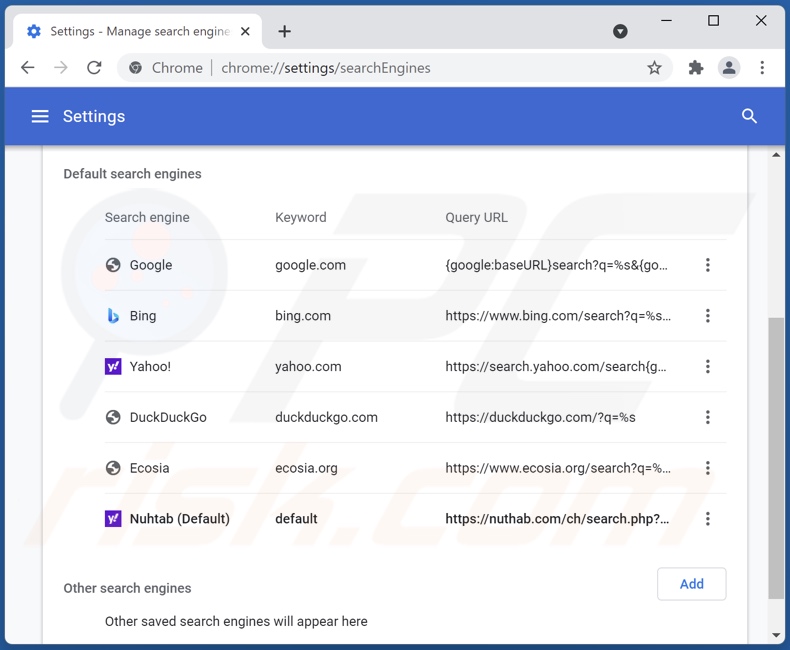Verwijderen van nuhtab.com uit Google Chrome standaard zoekmachine