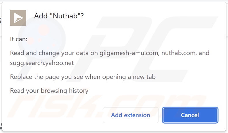 Nuhtab browser hijacker vraagt om machtigingen