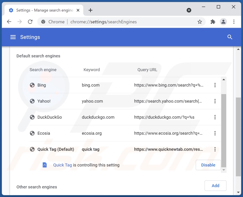 Quicknewtab.com verwijderen uit Google Chrome standaard zoekmachine