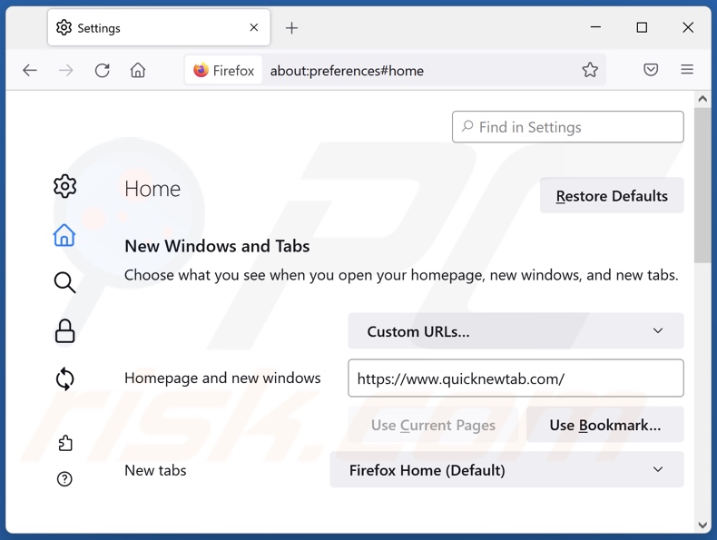 Quicknewtab.com van Mozilla Firefox-homepage verwijderen