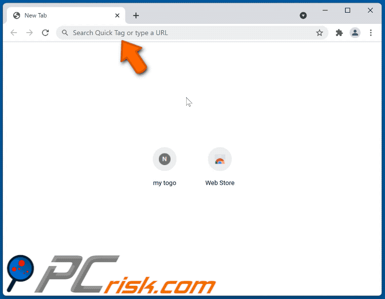 Quick Tag browser hijacker die doorverwijst naar Bing (GIF)