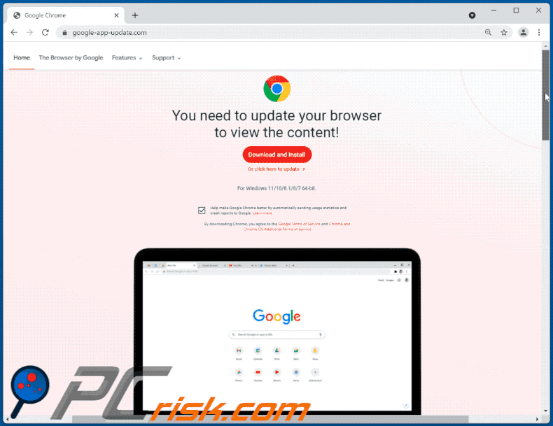 Weergave van de You need to update your browser to view the content scam scam