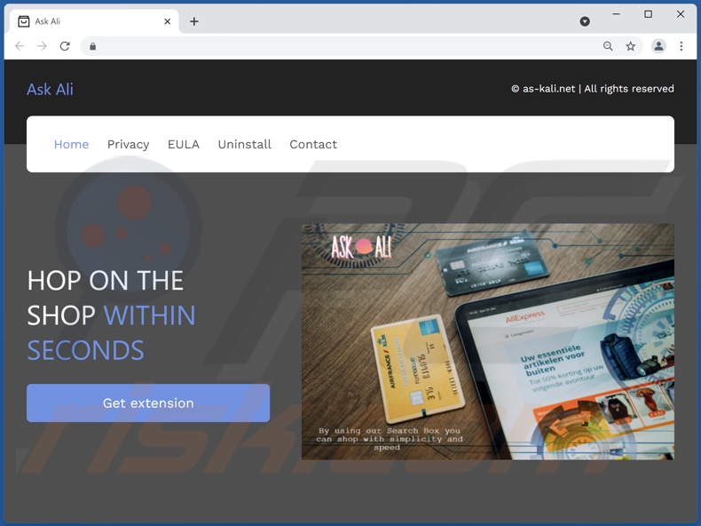 Website die Ask Ali adware promoot
