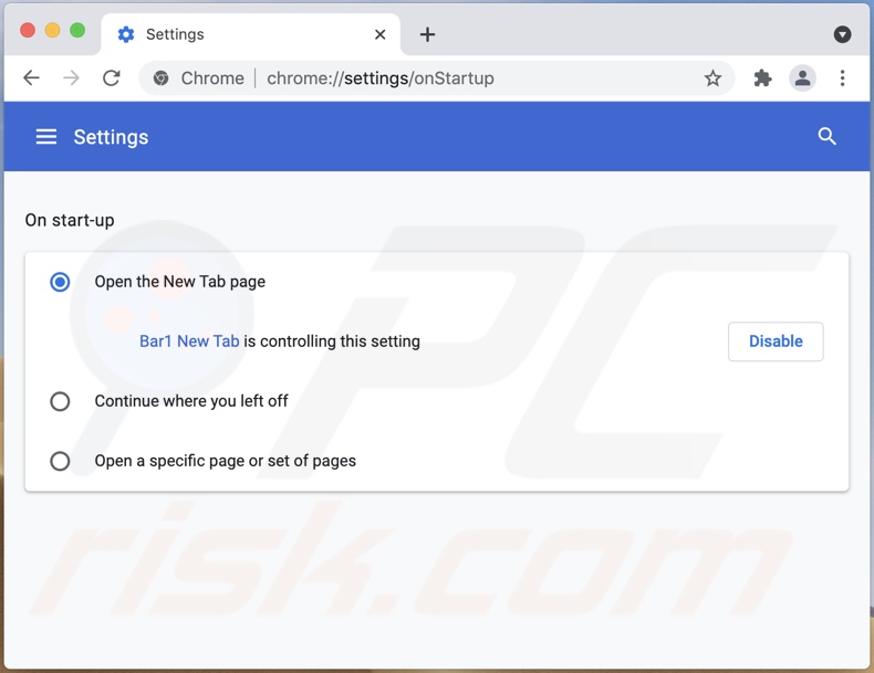 Bar1 New Tab browser hijacker Chrome 