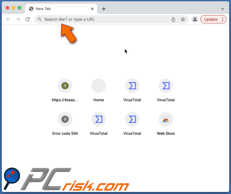 Bar1 New Tab browser hijacker die doorverwijst naar trendads.co (GIF)