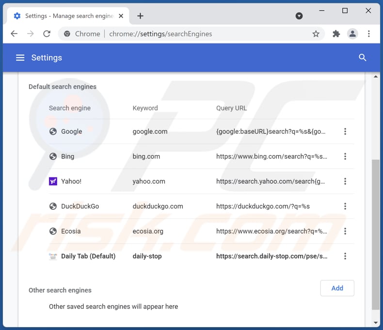 Verwijderen van search.daily-stop.com uit Google Chrome standaard zoekmachine