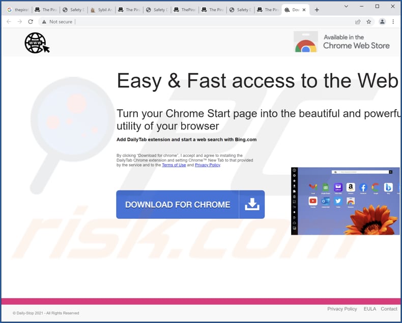 Website gebruikt om Daily Tab browser hijacker te promoten