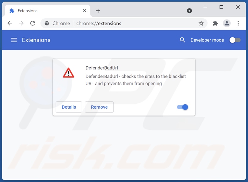 DefenderBadUrl advertenties verwijderen uit Google Chrome stap 2