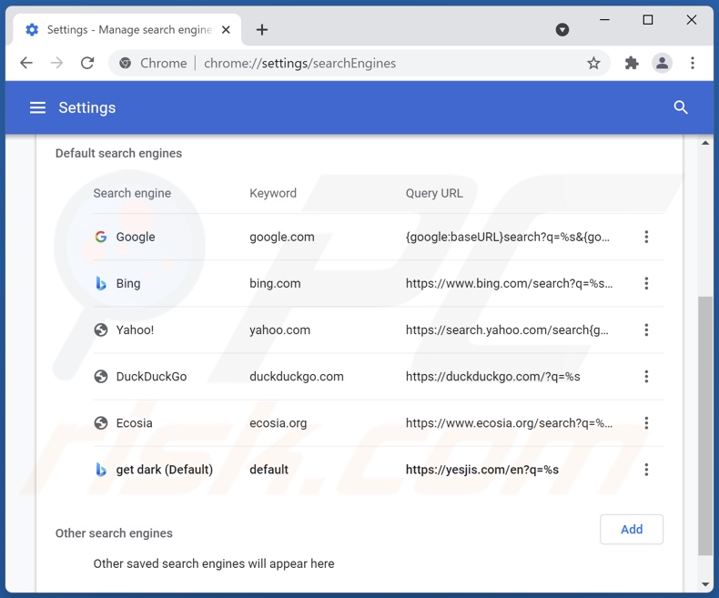 Verwijderen van yesjis.com uit Google Chrome standaard zoekmachine