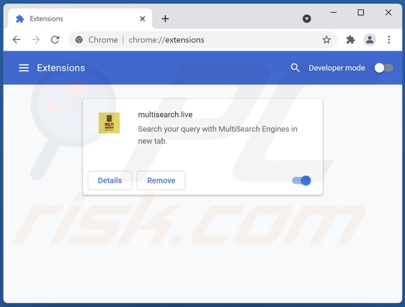 Verwijderen van search.multisearch.live gerelateerde Google Chrome extensies