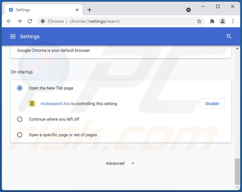 Search.multisearch.live uit de startpagina van Google Chrome verwijderen
