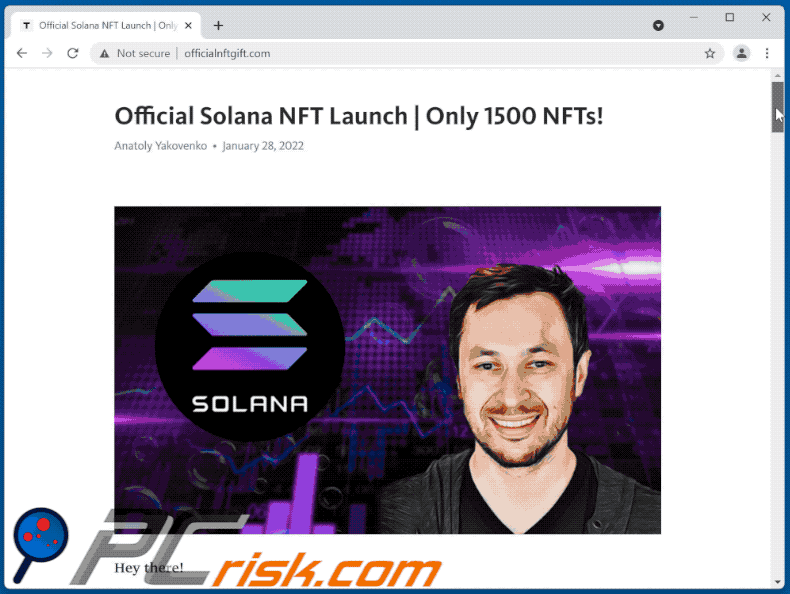 Weergave van de officiële Solana NFT Launch scam (GIF)