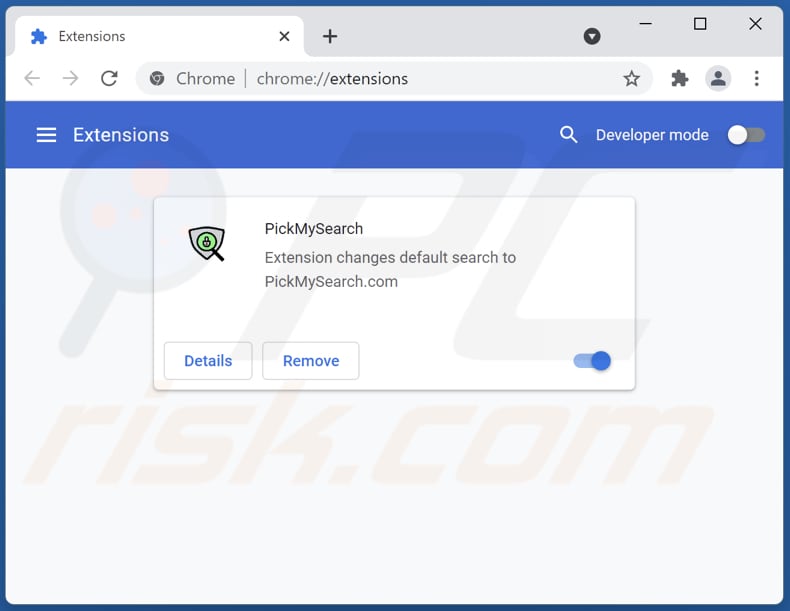 Verwijderen van pickmysearch.com gerelateerde Google Chrome extensies