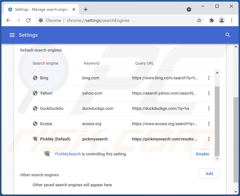 Verwijderen van pickmysearch.com uit Google Chrome standaard zoekmachine