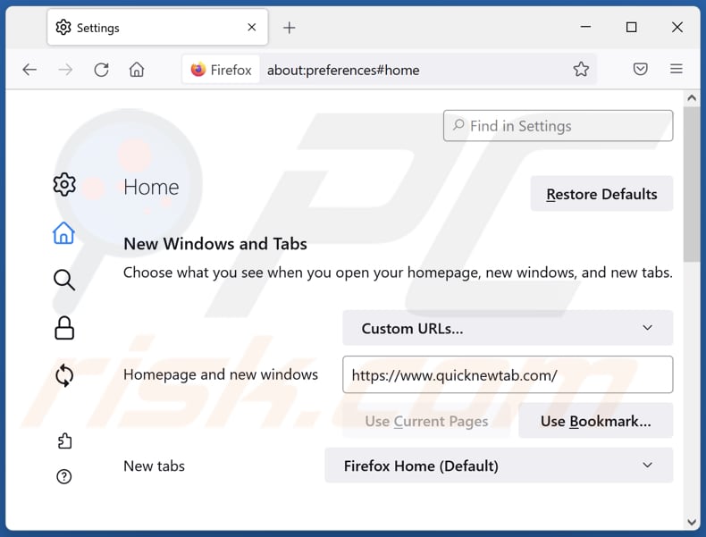 Quicknewtab.com van Mozilla Firefox-homepage verwijderen