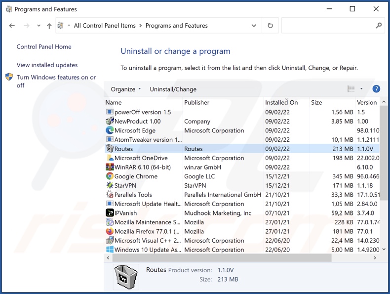 Routes adware verwijderen via Configuratiescherm