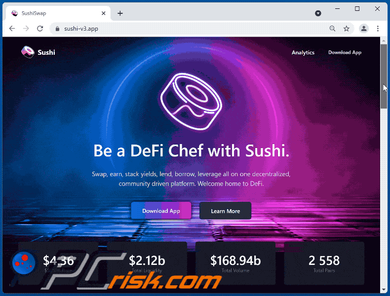 Weergave van de SushiSwap scam website