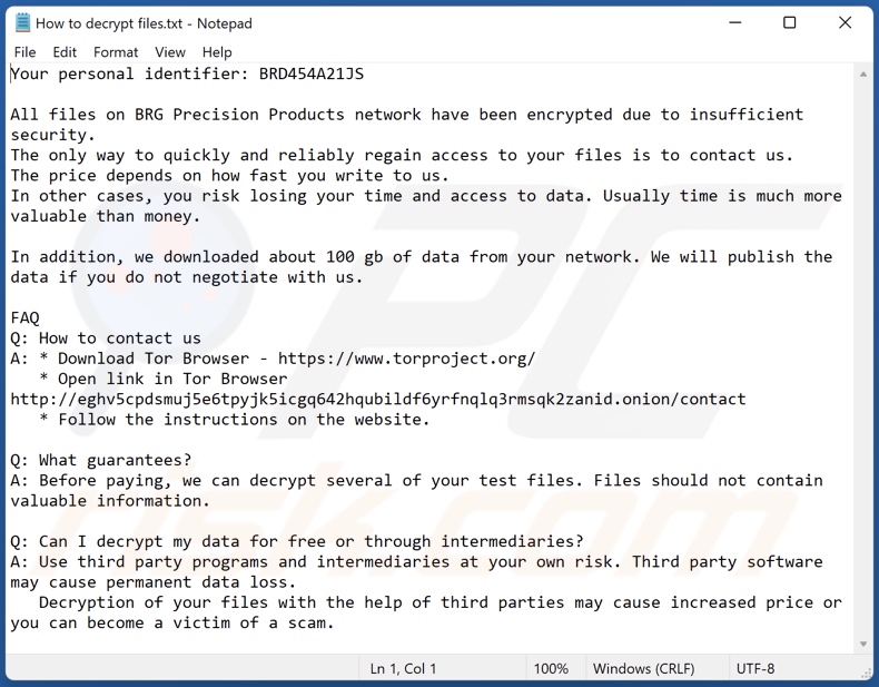 TargetCompany ransomware (brg) losgeld bericht (How to decrypt files.txt)
