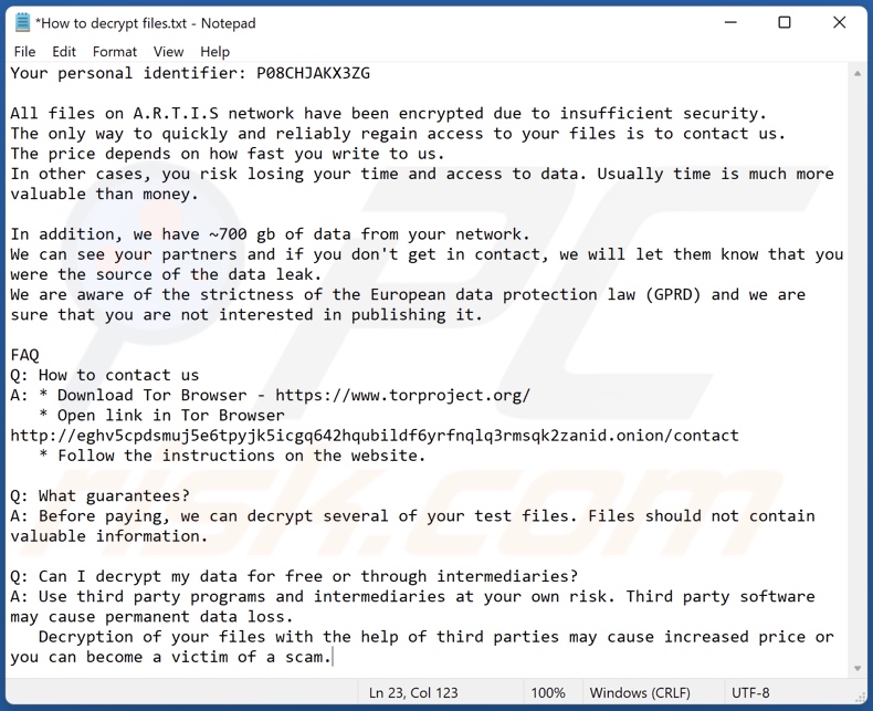 TargetCompany ransomware (artiis) losgeld eisend bericht (How to decrypt files.txt)