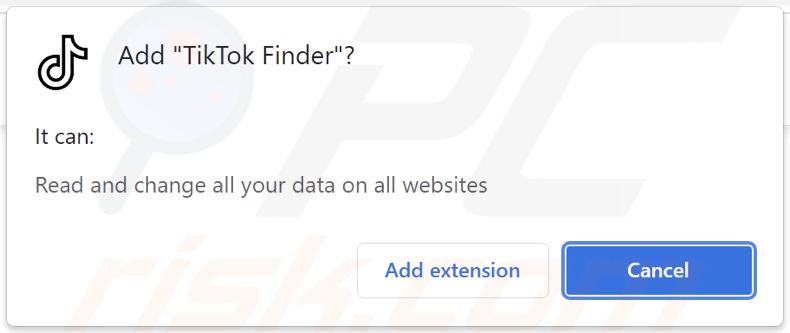 TikTok Finder adware vraagt om toestemmingen