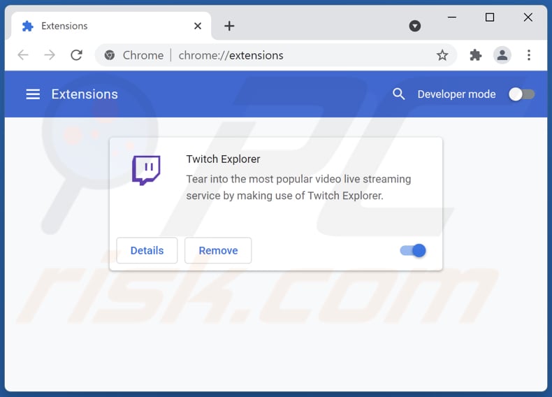 Verwijderen van Twitch Explorer adware uit Google Chrome stap 2