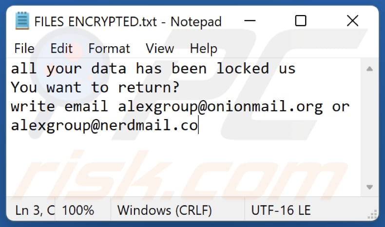 Xgpr ransomware tekstbestand (FILES ENCRYPTED.txt)