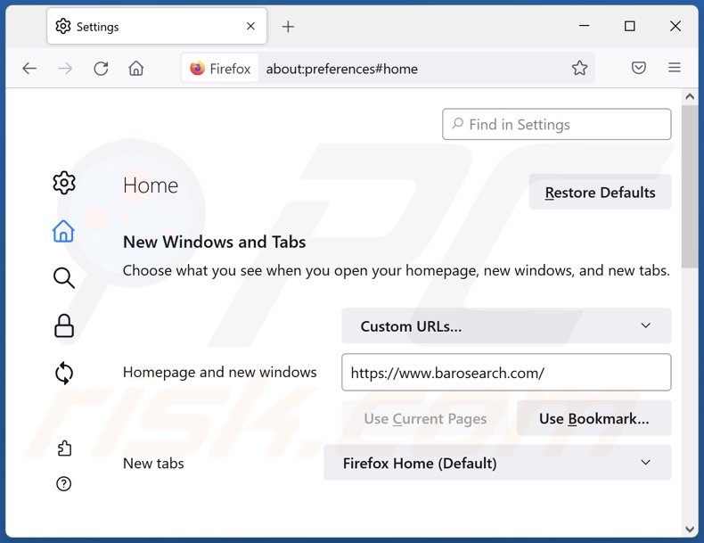 Barosearch.com van Mozilla Firefox-homepage verwijderen