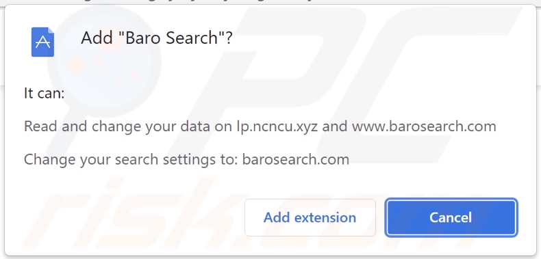 Baro Search browser hijacker vraagt om machtigingen