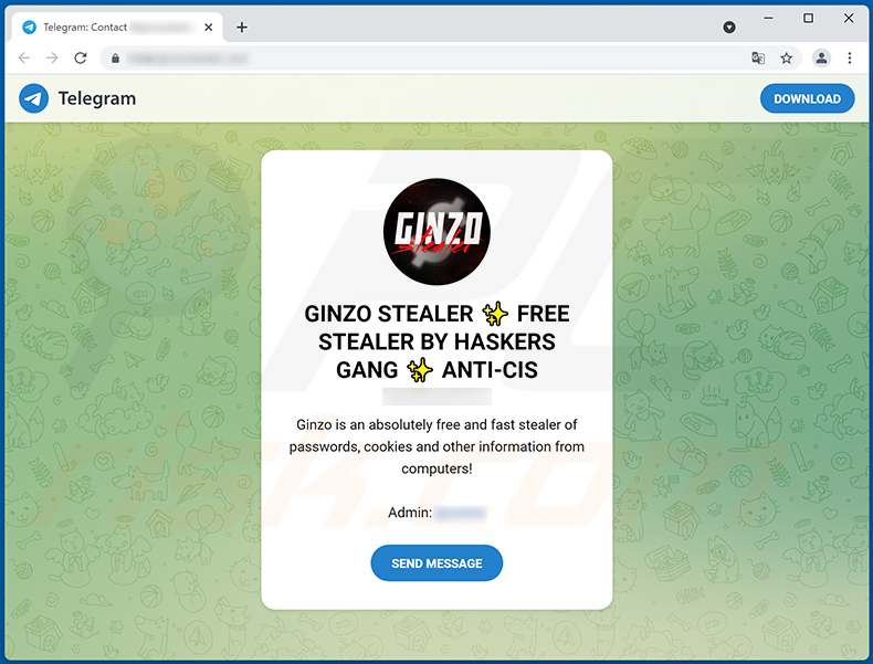 ginzo stealer promoted on telegram