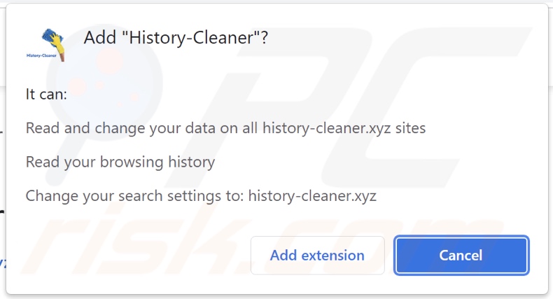 History-Cleaner browser hijacker vraagt om toestemming