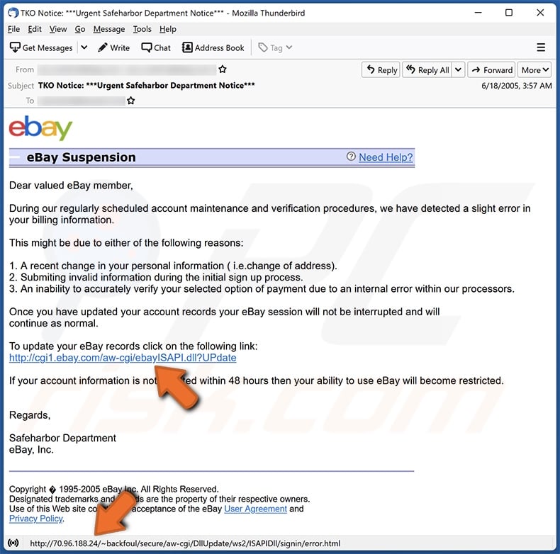 HTML/Phishing inhoud bevorderende e-mail