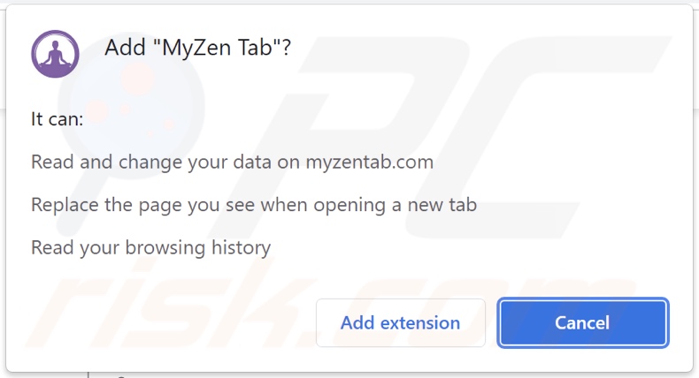 MyZen Tab browser hijacker vraagt om machtigingen