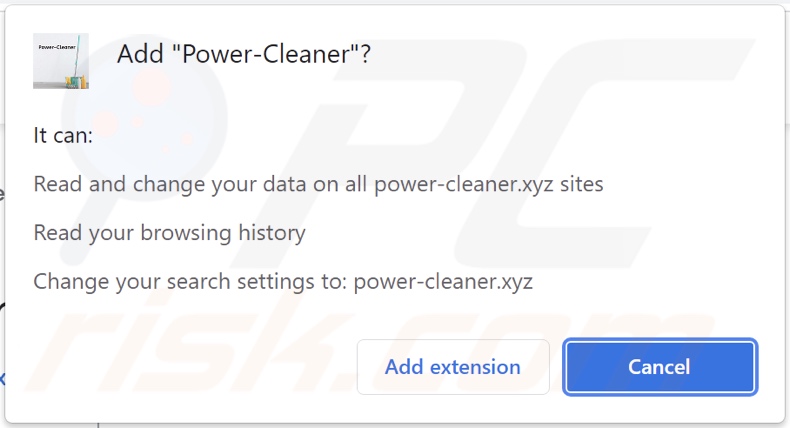 Power-Cleaner browser hijacker toestemming vragen
