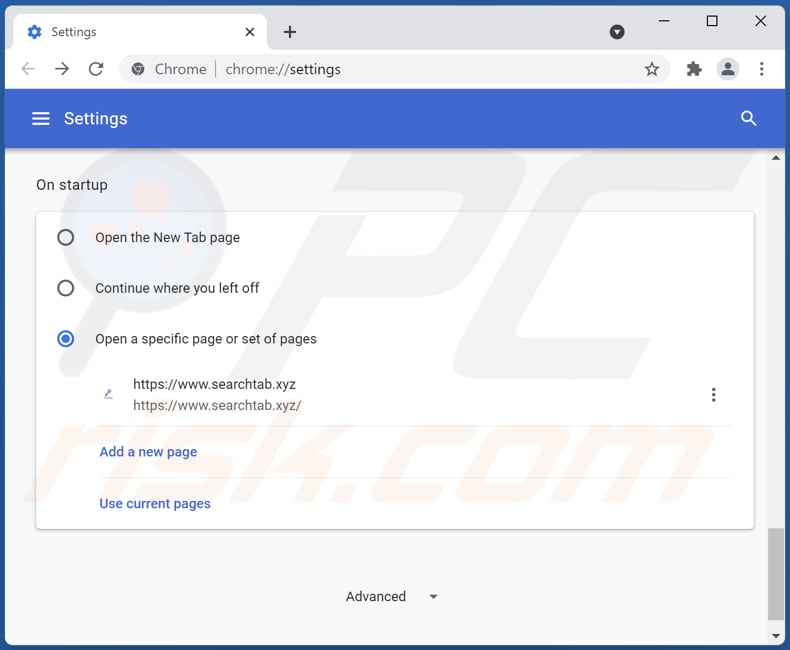 Searchchtab.xyz verwijderen uit Google Chrome homepage