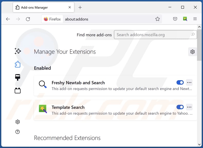 Verwijderen van searchtab.xyz gerelateerde Mozilla Firefox extensies