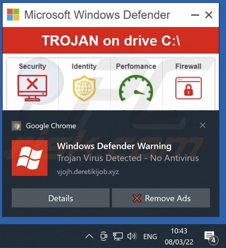 TROJAN Zeus2021 spyware adware gedetecteerd zwendel gepromoot via een browser melding