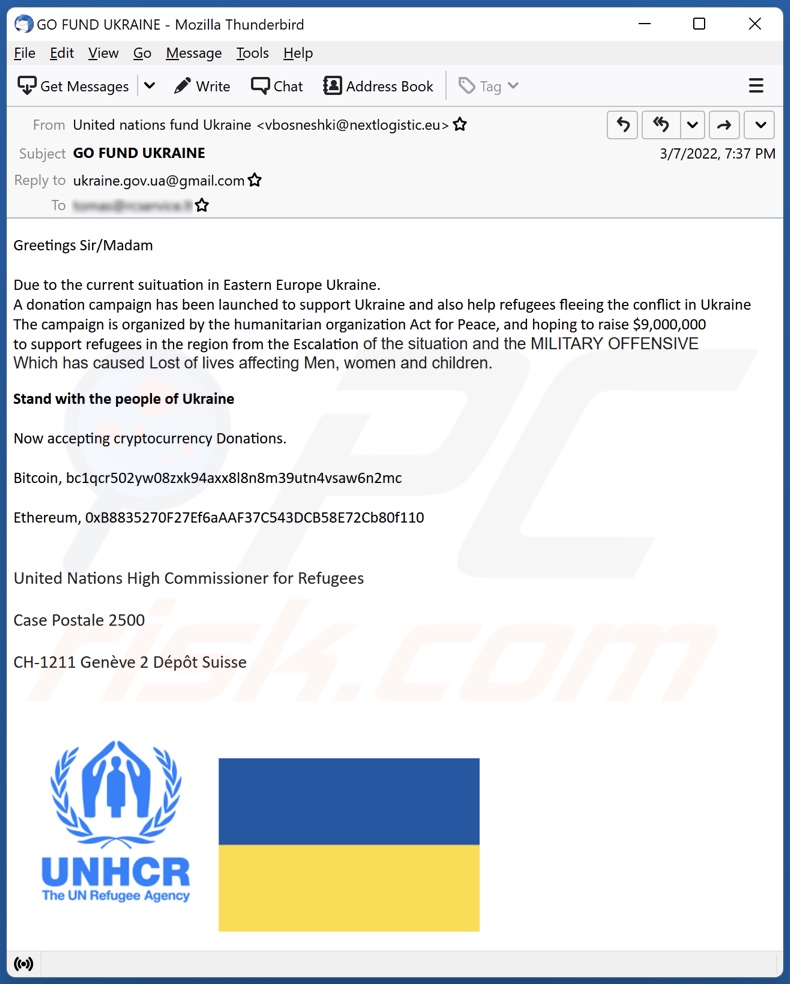 UNHCR e-mail spamcampagne