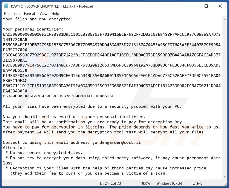 Bomber ransomware tekstbestand (HOW TO RECOVER ENCRYPTED FILES.TXT)