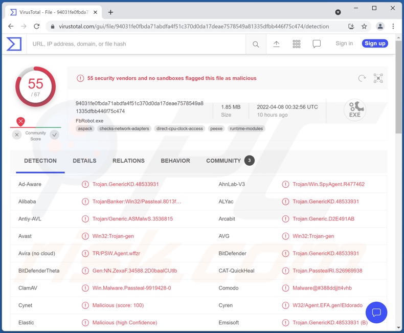 FFDroider-malwaredetectie op VirusTotal