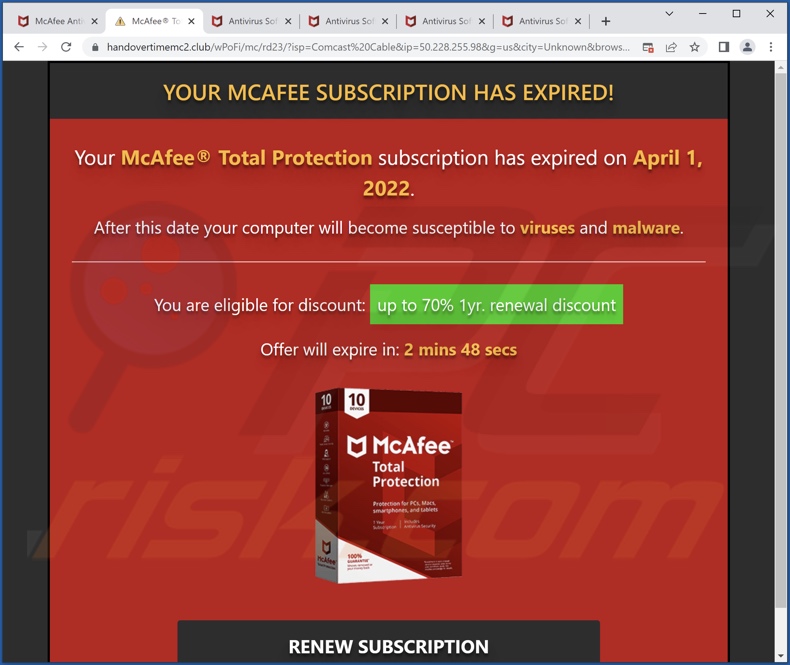 McAfee Total Protection is weer verlopen een oplichterij variant 