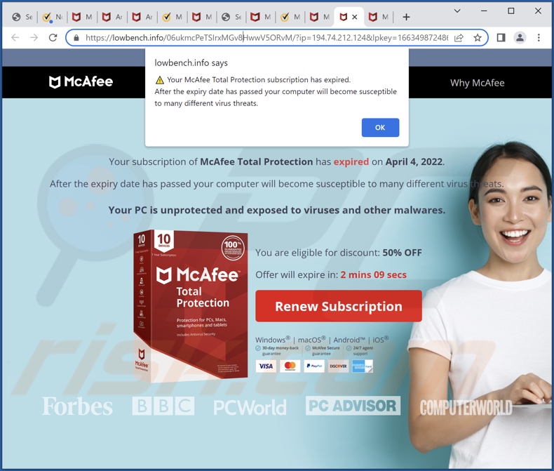 McAfee Total Protection has expired scam